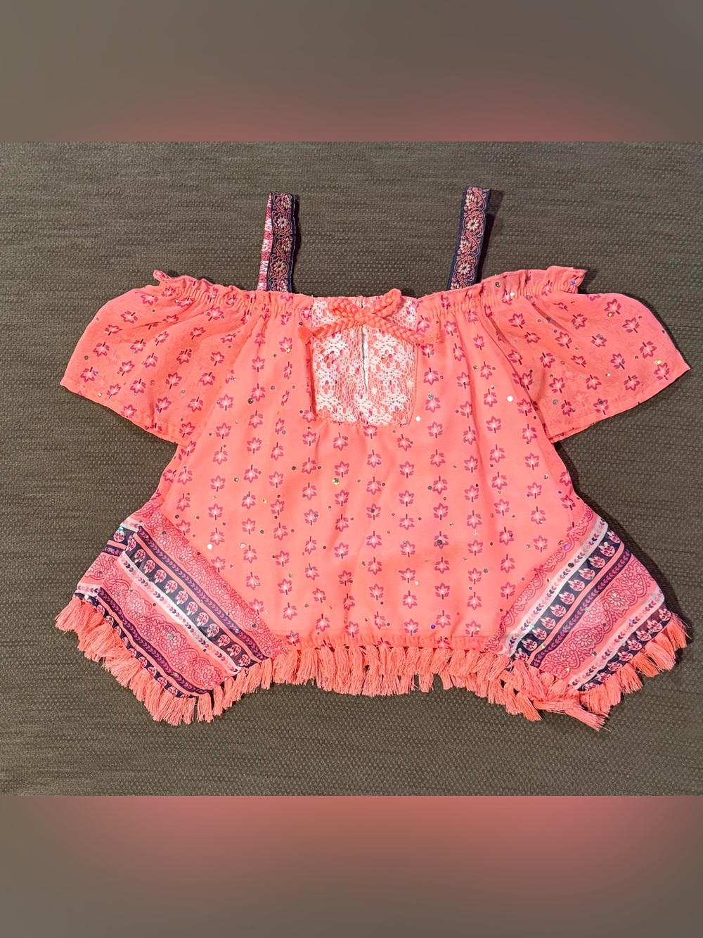 Little Lass Coral Pink Off-Shoulder Boho Crop Top